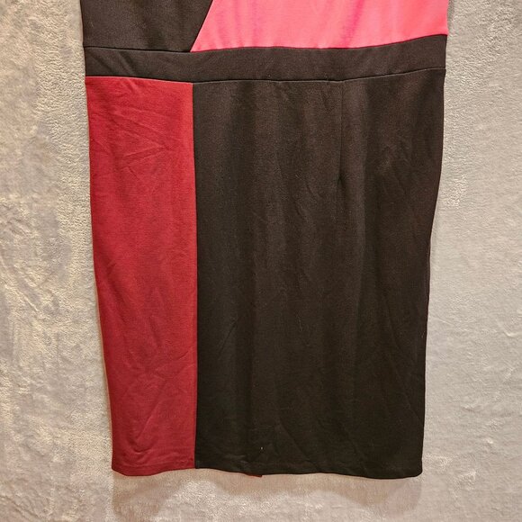 Lane Bryant Dress 18 Color block Black Pink Red Thick Jersey knit Back Zip Sheat - Picture 9 of 11